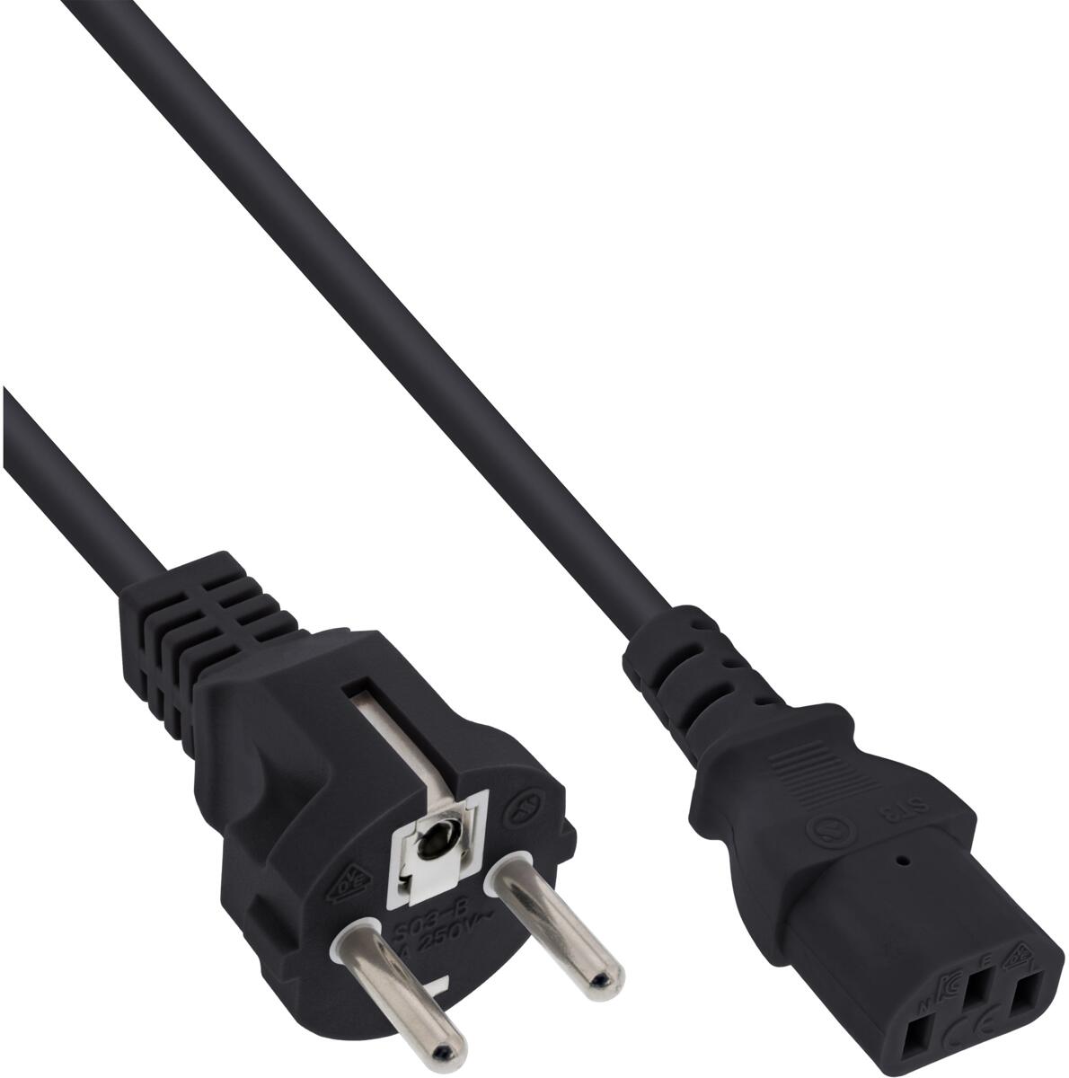 InLine Netzkabel, Schutzkontakt gerade auf Kaltgerätestecker C13, 0,5m, schwarz (16651H)