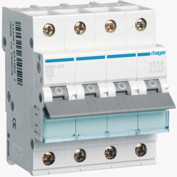 Hager MBN425 Leitungsschutzschalter 4 polig 6kA B-Charakteristik 25A 4 Module
