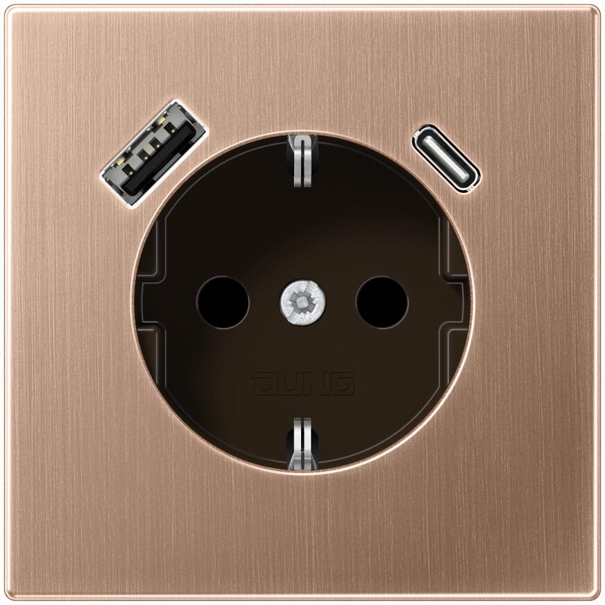 Jung BRG1520-15CA SCHUKO -Steckdose, 16 A 250 V ~, mit USB-Ladegerät, 1 x Typ A + 1 x Typ C, Safety Plus, Serie LS, Bronze gebürstet