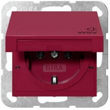 Gira 4454108 SCHUKO Steckdose mit Klappdeckel, WSV Aufdruck, System 55, rot glänzend
