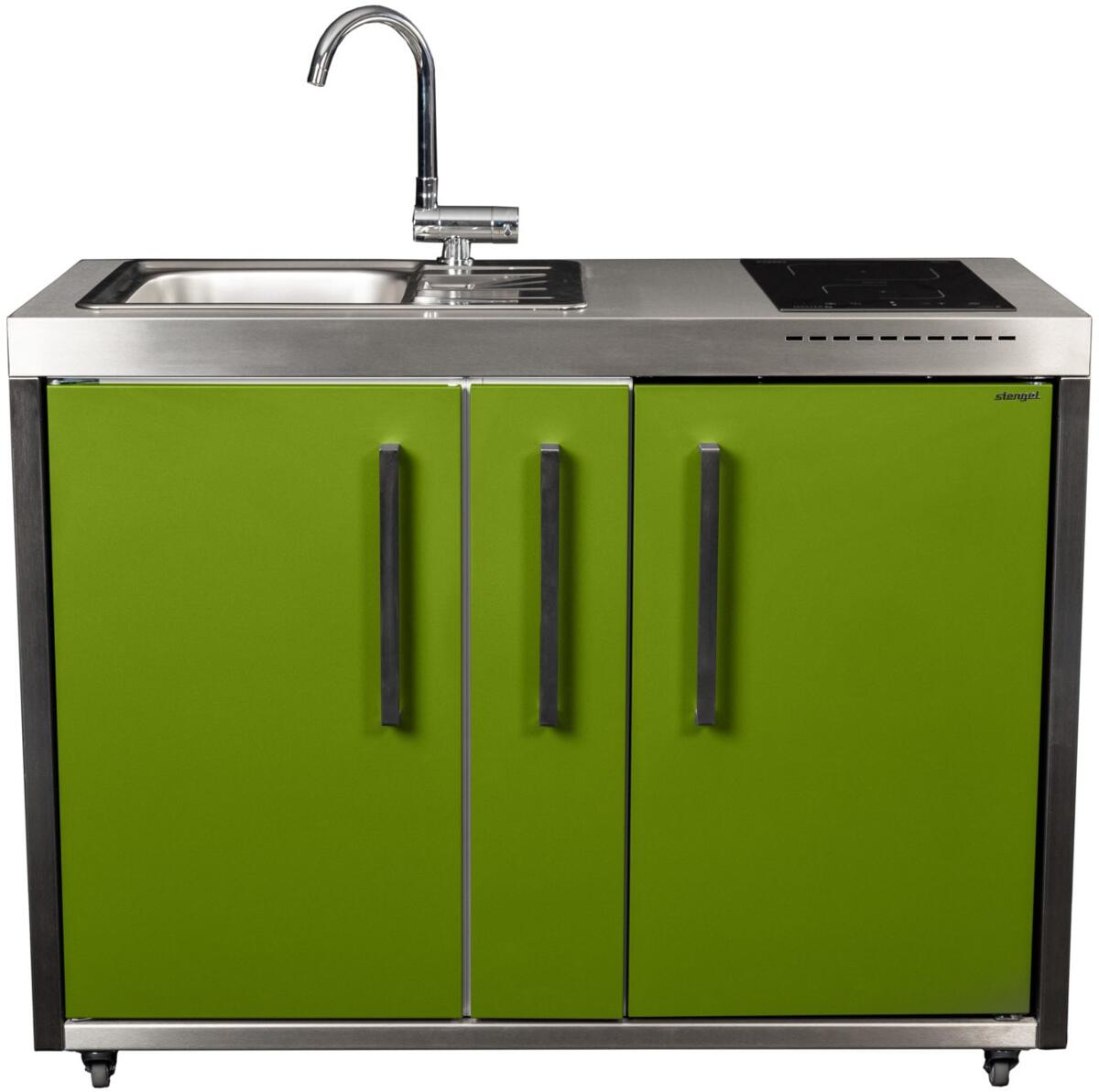 Stengel MO 120 A Miniküche Outdoor, Induktionsfeld links, Spüle rechts, grüner Apfel (2212000227013)