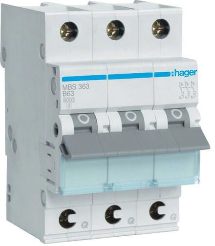 Hager MBS363 Leitungsschutzschalter, Sicherungsautomat, 3-polig, 6kA, B-Charakteristik, 63A