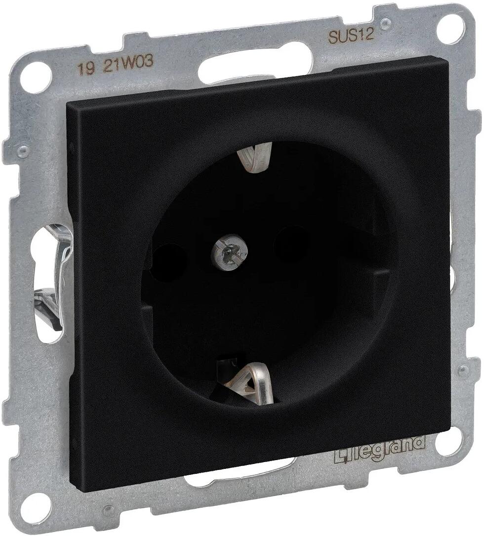 Legrand SEANO Schutzkontakt-Steckdose, Steckklemmen, 16 A, 250 V, mit erhöhtem Berührungsschutz, schwarz lackiert (765320)