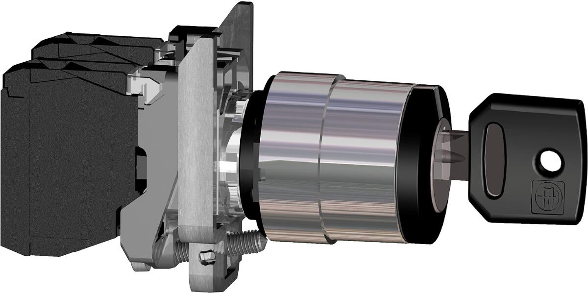 Schneider Electric XB4BG03EX Harmony XB4, Schlüsselschalter, Metall, 22mm, 3 Stellungen, rastend, Ronis 455, 2S, ATEX, schwarz