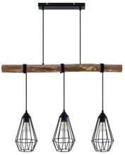 Brumberg RUTILUS Pendelleuchte für E27-LED-Retrofit-Lampen, längliche Käfigschirme, 3-fach, holz/schwarz matt (57406080)