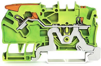 Wago 2102-5207 2-Leiter-Schutzleiterklemme, Hebel, Drücker, 2,5 mm², Prüföffnung, Beschriftung, Push-in CAGE CLAMP, 2,50 mm², grün-gelb