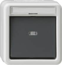 Gira 011630 Wipp-Kontrollschalter 10 A 250 V~ mit Beschriftungsfeld und Glimmlampenelement Universal Aus-Wechselschalter, Wassergeschützt Aufputz System (IP 44), Grau