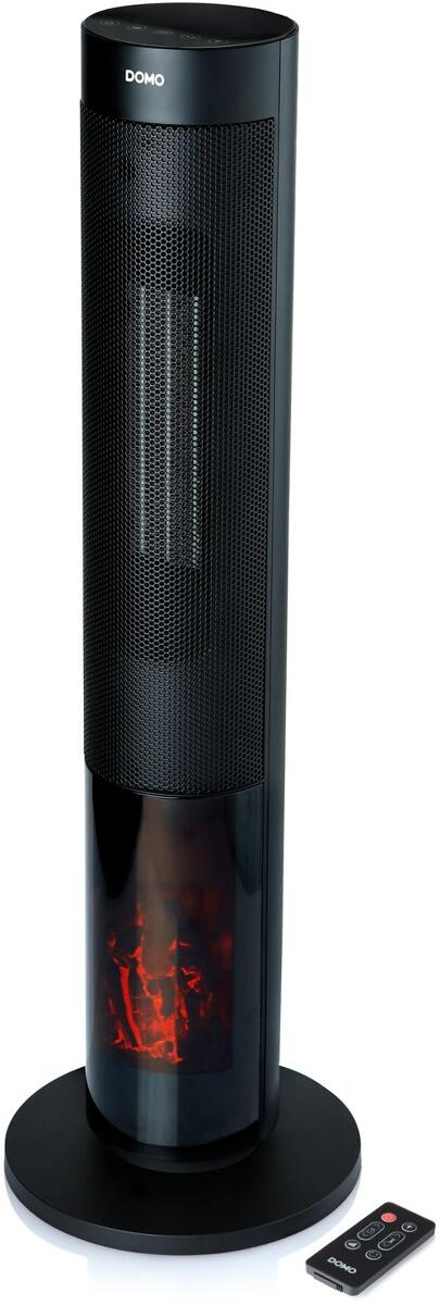 DOMO DO7345H Keramikheizung mit Kamineffekt, 2000W, Schwenkfunktion, Timer, Eco-Funktion, 2 Leistungsstufen, schwarz