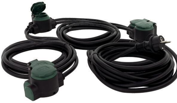 REV Verlängerung Supraflex 3fach, IP44, 10 m, schwarz/grün (0017103512)