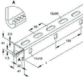 Niedax 2996Z/3 FL Ankerschiene C-Profil, 22 mm, 41x41x3000 mm, gelocht ...