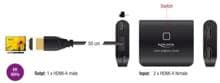Delock HDMI Switch 2 x HDMI in zu 1 x HDMI out 8K 60 Hz mit integriertem Kabel 50 cm, schwarz (18645)