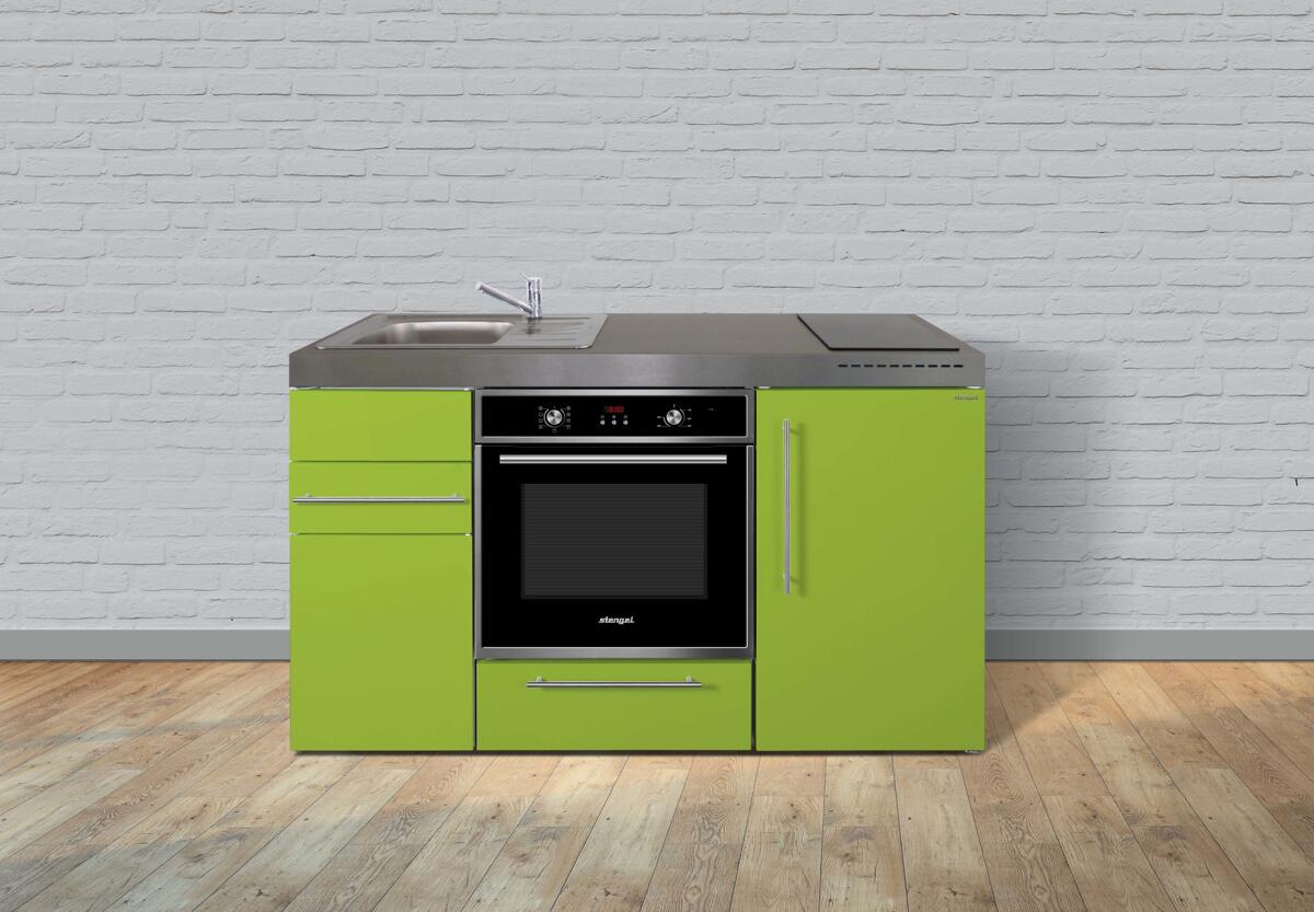Stengel MPB 150 Miniküche, 150cm breit, Induktionskochfeld, Kühlschrank mit Gefrierfach, mit Backofen, Becken rechts, apfel grün (10150 106671 13)
