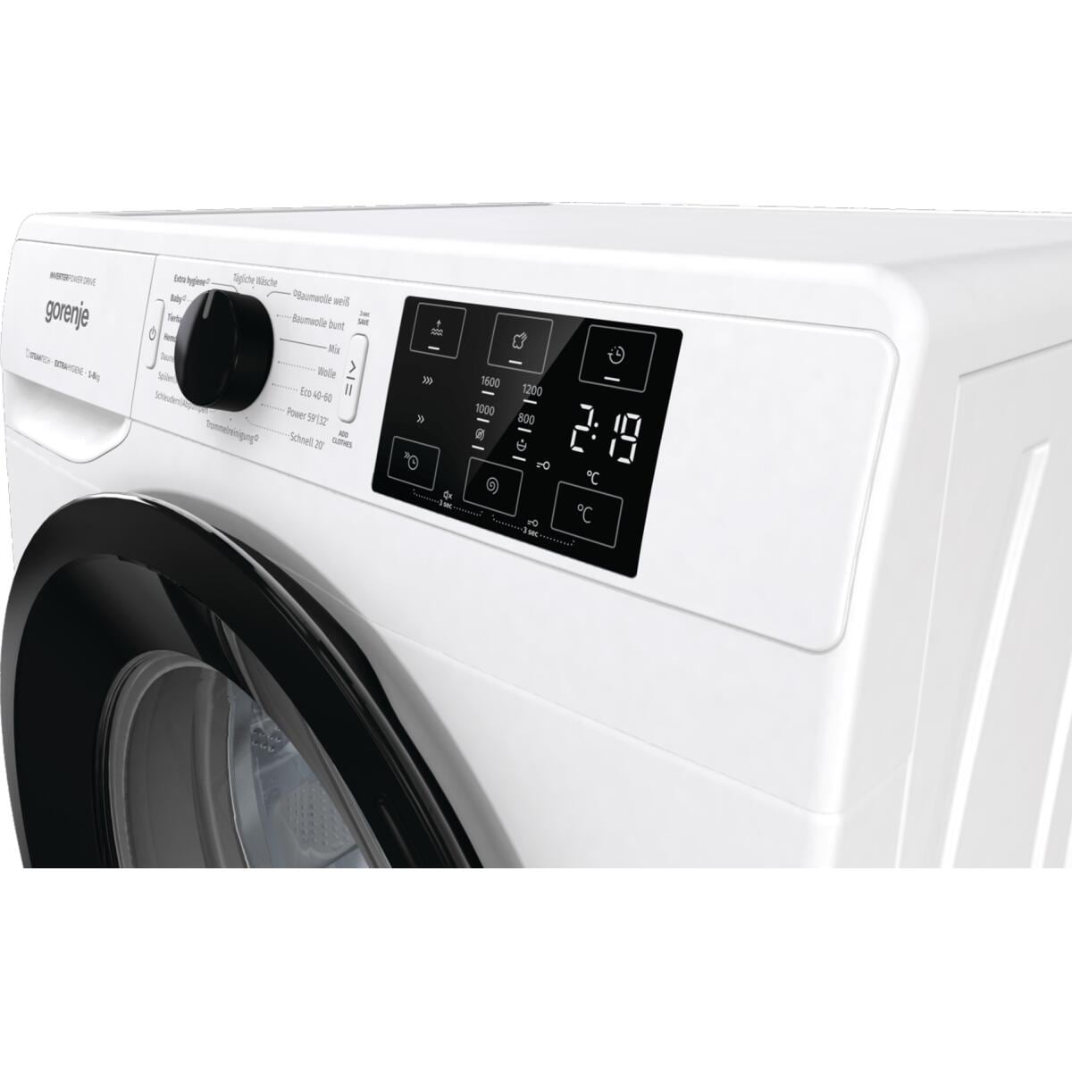 8kg WNEI86APS Wagner Weiß Waschmittelschublade, Gorenje Display, 3-teilige Waschmaschine, 60cm LED 1600U/Min, Elektroshop breit, Dampffunktion, Frontlader Kindersicherung,