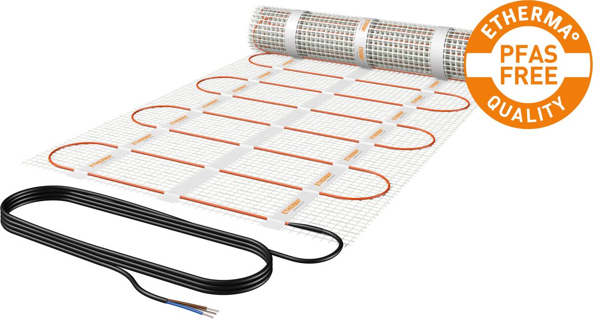 Etherma eFLOOR-PRO-100-500 eFLOOR PRO Netzheizmatte, 100 W/m², 2.5m², 50x500cm, PFAS frei, 250W, extra dünn 3.8mm, 230V (44822)