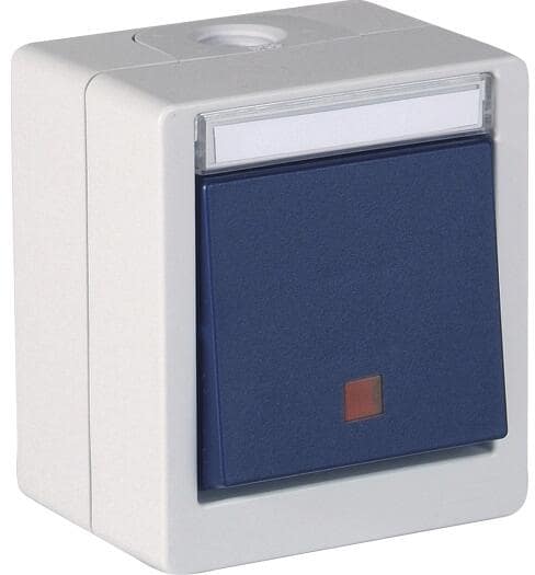 OPUS RESIST Heizung Notschalter, 2-polig, rote Linse, Aufputz, hellgrau/stahlblau (755.644.06)