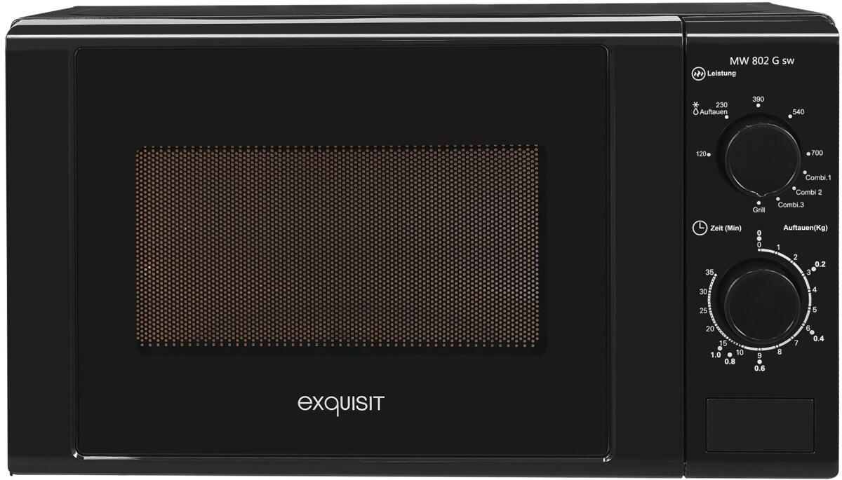 Exquisit MW900-030G Stand Mikrowelle, 43,9 cm breit, 700W, 20L, Grill, 5 Leistungsstufen, schwarz