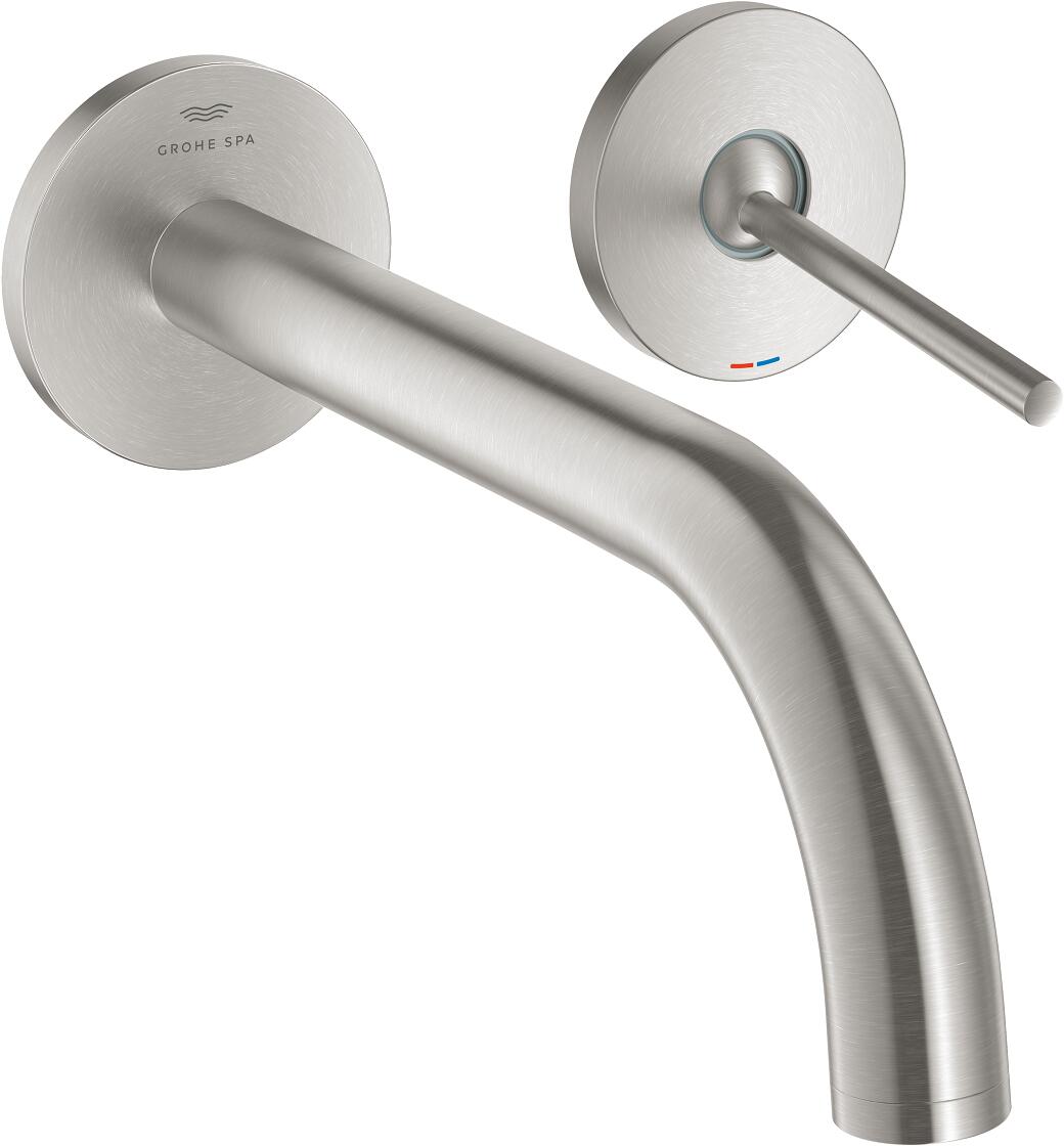 GROHE Atrio 2-Loch-Waschtischbatterie, Wandmontage, Fertigmontageset für 23429, Ausladung 221 mm, supersteel (29406DC0)