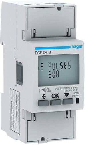 Hager ECP180D Energiezähler 1-phasig, direkt 80A, 2M, S0, MID