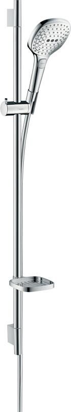hansgrohe Raindance Select E Duschset 120 3 Strahlarten mit Duschstange 90 cm und Seifenschale, Messing, 14,4 l/min, 120 mm, Weiß/Chrom, (26621400)