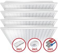 Esylux LED-Leuchtenset mit prismatischer (CRYSTAL) Abdeckung (Diffusor), LED-Leistung 120W. Bestehend aus 4 Leuchten mit 30W, Farbtemperatur ca. 2700K-6500K (EQ10132490)