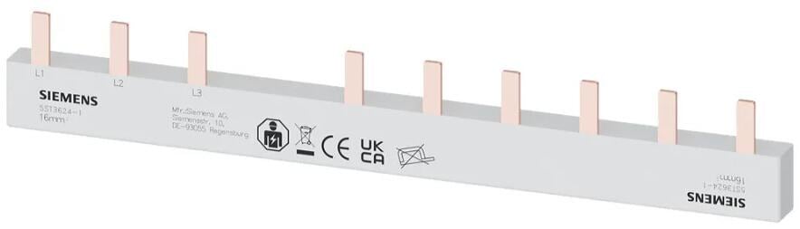 Siemens 5ST3624-1 Stiftsammelschiene, 10mm2, Anschluss: 3p (FI N-rechts), 1x FI 4-pol + 6x LS 1-pol, 63 A, berührungssicher, 10 TE