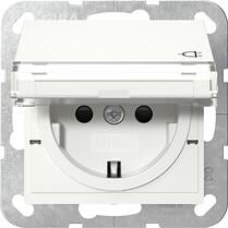 Gira 455727 SCHUKO-Steckdose 16 A 250 V~ mit Klappdeckel, Beschriftungsfeld und Shutter System 55, Reinweiß Seidenmatt