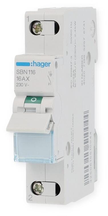 Hager SBN116 Ausschalter 16A, 1 Schließer, 230V AC, 1PLE