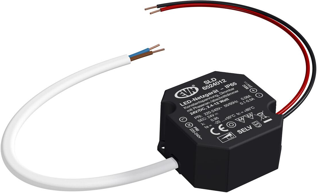 EVN SLD-Serie Netzgerät 24V/DC, 2,4-12W, IP65, Primär: 220-240V dimmbar mit Phasenan- und Phasenabschnitt-Dimmer (SLD6524012)