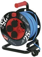 EMOS P08625W Kabeltrommel, wetterfest, 4 Steckdosen, Länge 25m, 1,5mm², PVC, blau (1928742500)