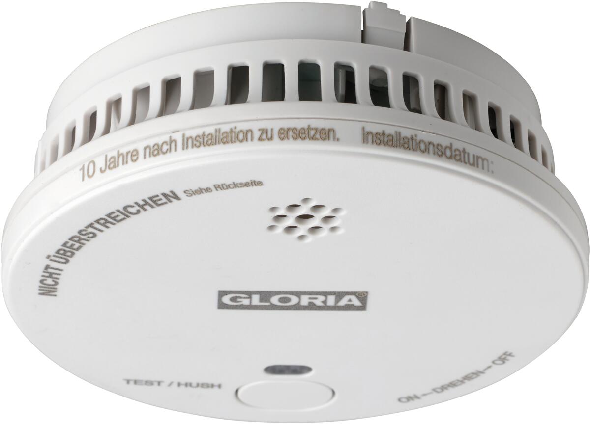 Gloria R1 Rauchmelder, mit 9V Blockbatterie, Hush Funktion, Befestigungsmaterial, weiß (002518.5000)