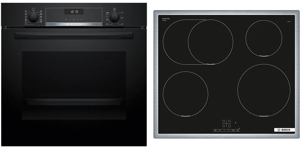 Bosch HBD635CS65 A+ Backofen-Set mit Induktionskochfeld (HBG537BB4 + PIF645BB5E), 60 cm breit, 71 L, 8 Backofenheizarten, schwarz