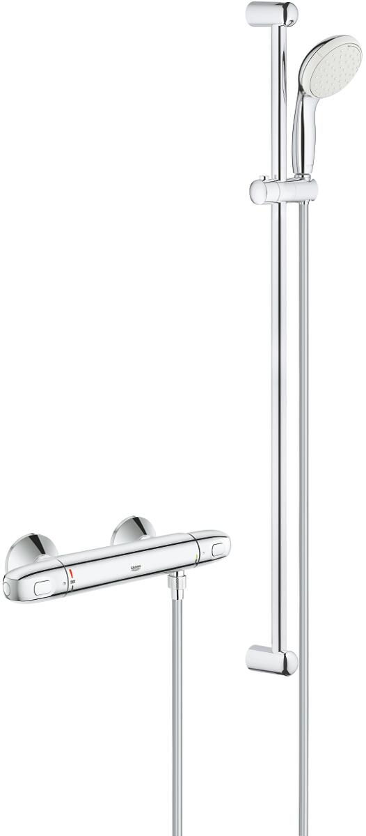 GROHE Grohtherm 1000 Thermostat-Brausebatterie, Wandmontage, mit Brausestangenset 900mm, Professional Edition, chrom (34824004)