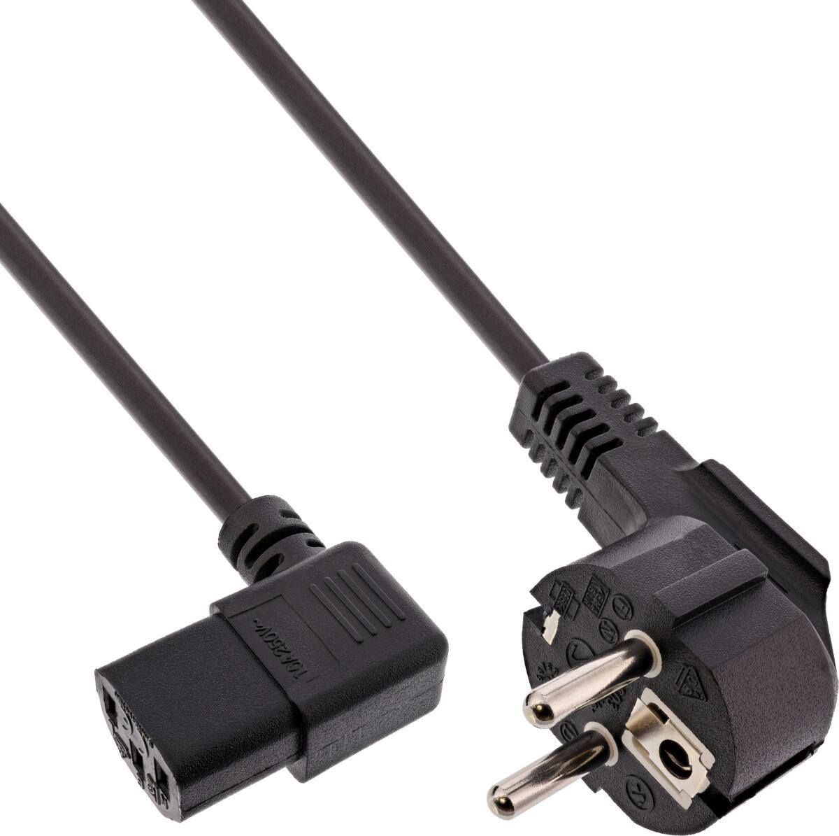 60er B-Pack InLine Netzkabel, Schutzk. gew. / C13 links abgew., schwarz, 0,5m (B-16752M)