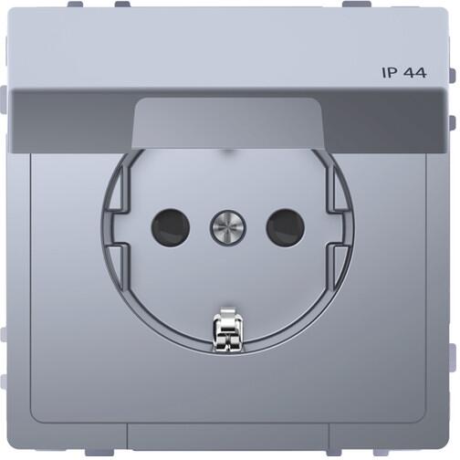 Merten SCHUKO-Steckdose mit Klappdeckel, System Design, IP44, erhöhter Berührungsschutz, Steckklemmen, edelstahl (MEG2314-6036)