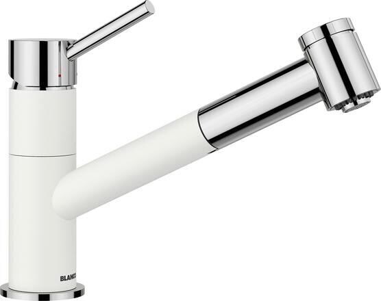 Blanco Kano-S Vario Armatur, Hochdruck, Auslauf 120° schwenkbar mit umstellbarem Schlauchauszug, silgranitweiß/chrom (527964)