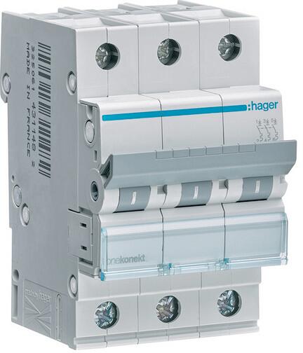 Hager MCN302 Leitungsschutzschalter 3 polig 6kA C-Charakteristik 2A 3 Module