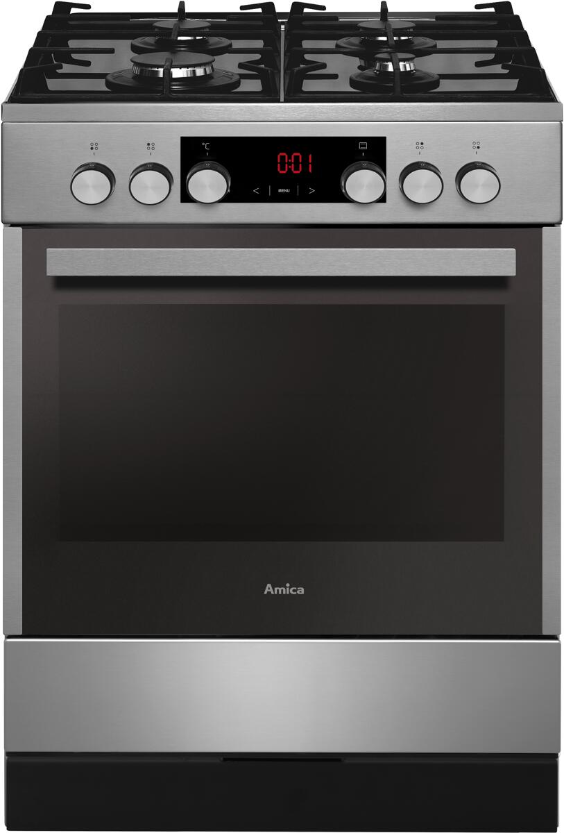 Amica SHEG 914 121 E EEK: A Gas-Elektroherd, 60 cm breit, 65 L, Window Timer, Steam Clean Reinigung, Edelstahl