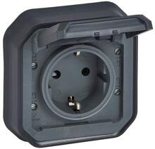 Legrand Plexo New Feuchtraum-Unterputz Schutzkontakt-Steckdose, Schraubklemmen (SK), IP 44, anthrazit (069859L)