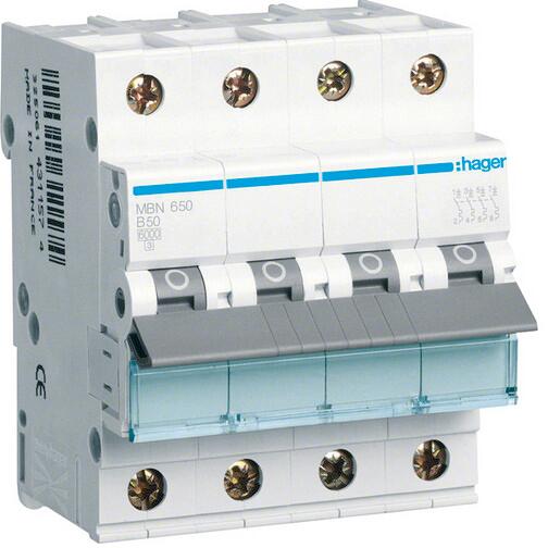 Hager MBN650 Leitungsschutzschalter 3P+N 6kA B-Charakteristik 50A 4 Module