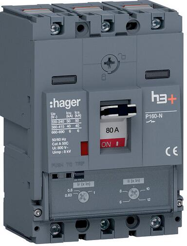 Hager HNS080DC Leistungsschalter h3+ P160 TM ADJ 3P3D 80A 40kA CTC