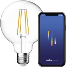 Nordlux Smart E27, G95 Leuchtmittel, 2200-6500K, 650L, 4,7W, dimmbar, Kugel-∅ 950mm, klar (2070102700)