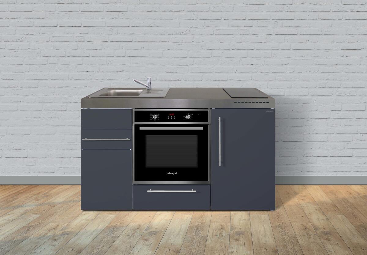 Stengel MPB 150 Miniküche, 150cm breit, Glaskeramikkochfeld, Kühlschrank mit Gefrierfach, mit Backofen, Becken links, schiefergrau (10150 106641 15)