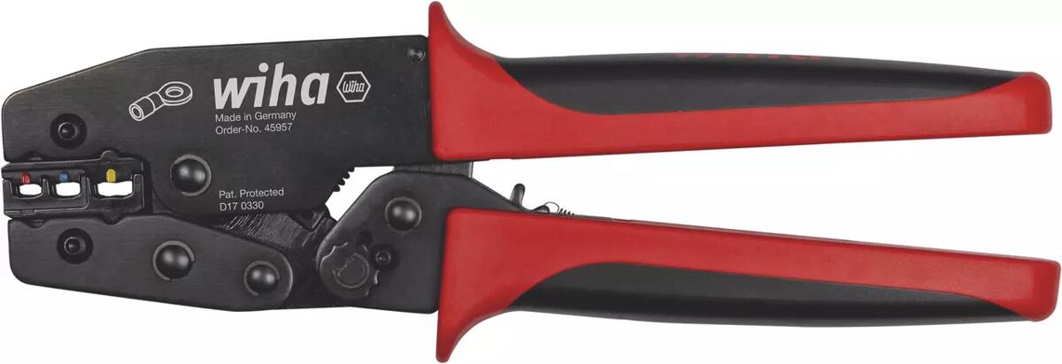 Wiha Z 62 0 06 Crimpwerkzeug für isolierte Kabelschuhe und Kontakte, schwarz/rot (45957)