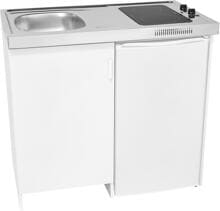Exquisit KK2085 Miniküche mit Kühlschrank, Spüle und 2er Glaskeramikkochfeld, 100 cm breit, 75 L, weiß