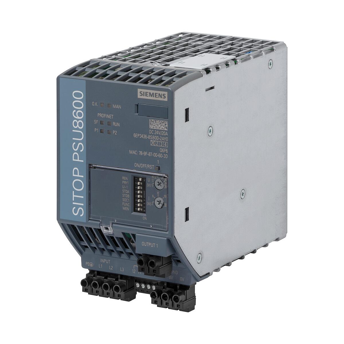 Siemens 6EP3436-8SB00-2AY0 SITOP PSU8600 3AC 20A PN Geregelte Stromversorgung Eingang: 3AC 400-500 V Ausgang: DC 24 V/20 A