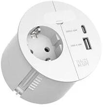 Bachmann LOOP IN CHARGE Möbelsteckdose, 1xCEE7/3 1xUSB A/C Charger, 22W, 1xKBD, 0,2m, ISV, rund, weiß (938.303)