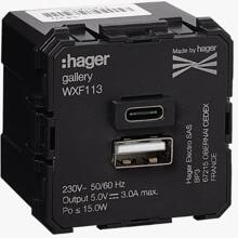 Hager WXF113 USB-Ladegerät Typ A+C, 230V
