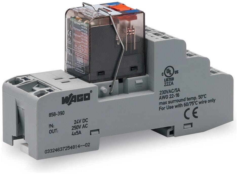 Wago 858-390 Relaismodul, DC 24 V, 4 Wechsler, 6 A, mit Handbedienung ...