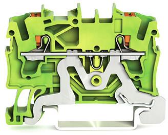 Wago 2202-1207 2-Leiter-Schutzleiterklemme, Drücker, 2,5 mm², Prüföffnung, Beschriftung, Push-in CAGE CLAMP, 2,50 mm², grün-gelb