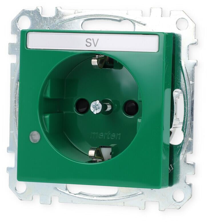 Merten MEG2303-0304 SCHUKO Steckdose für Sonderstromkreise mit Kontrolllicht und Schriftfeld, System M, erhöhter Berührungsschutz, Steckklemmen, grün